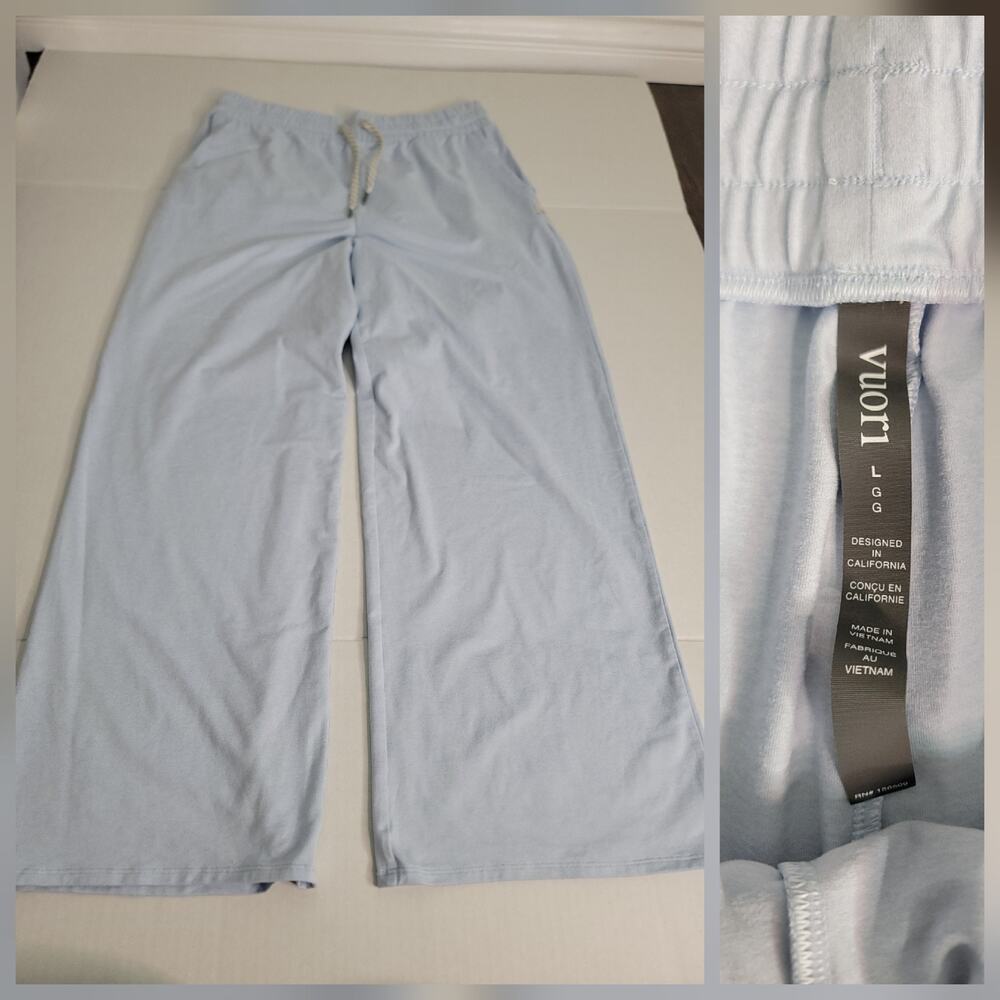 Vuori Halo Essential Wide Leg Pants Womens Large Light Blue Stretch VW4023